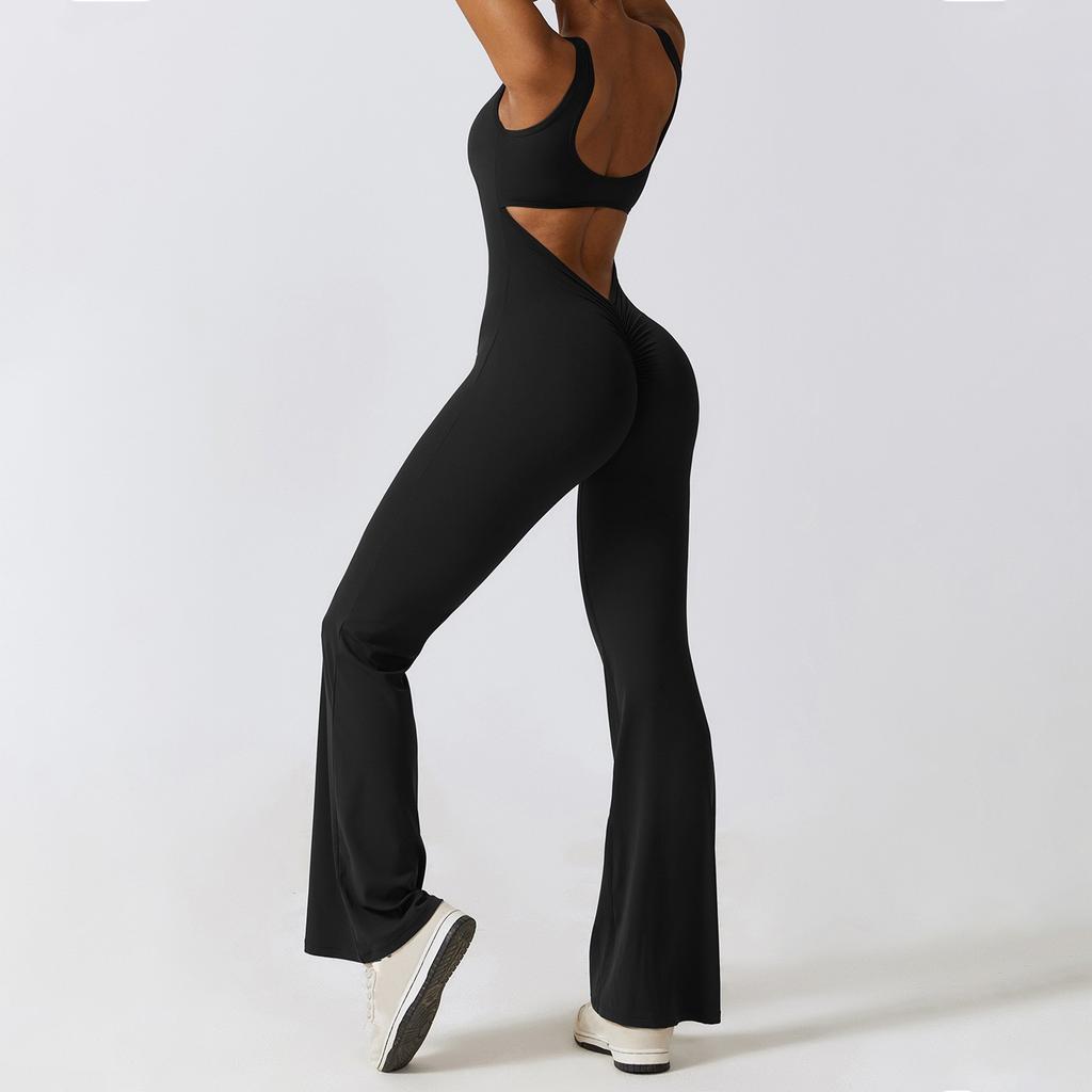 Women's Sleeveless Tank Top Jumpsuit Threaded Square Neck Hip Lift Slim Sexy Jumpsuit Backless Jumpsuit