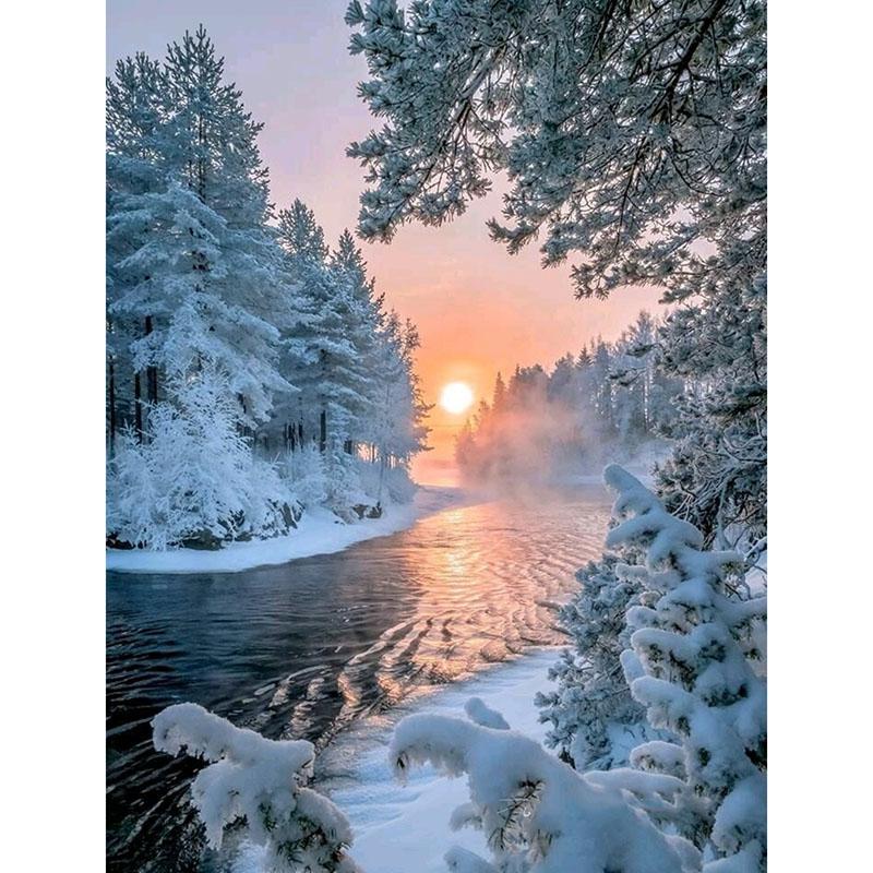 DIY 5D Diamond Painting House Diamond Embroidery Winter Snow Scenery Full Round Drill Mosaic Resin Cross Stitch Kits