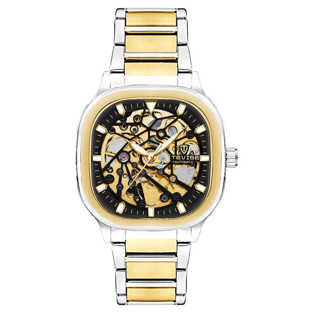 TEVISE Automatic Mechanical Watch Stainless Steel Men' S Business Luxury Steel Strip Watches Square Dial Waterproof Luminous Wristwatch