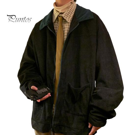 Мужская куртка в стиле пэчворк свободного кроя с застежкой-молнией, повседневное пальто с лацканами и длинным рукавом, вельветовая верхняя одежда