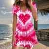 Summer Fashion Women's V Neck Short Sleeve Tie-dye Printed  Dress Sex Short Skirt Dresses