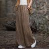 Women Vintage Tie-dye Wide Leg Pants Elastic Waist Autumn Trouser Loose Pockets Women Ramie Cotton Pants