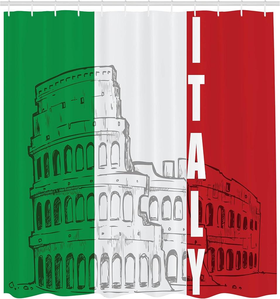 Italy Flag Shower Curtain Colosseum Design Italian Theme Decor National Pride Bathroom Linen180X230