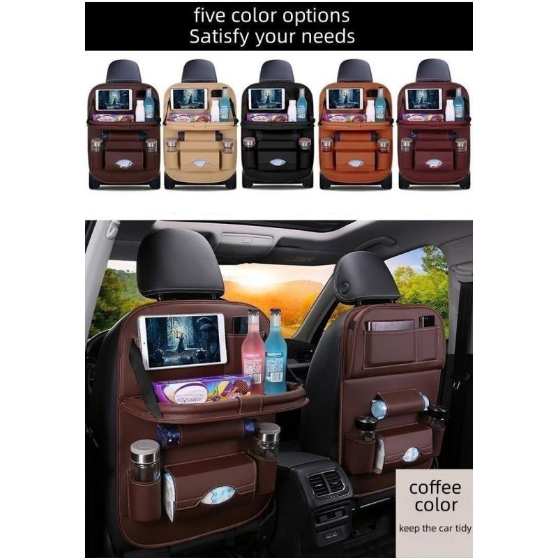 Premium All-in-One Car Back Seat Organizer Foldable Table, Kick Mats, Tissue Box, Cup & Umbrella Holders, Laptop Station, and Car Eating Tray