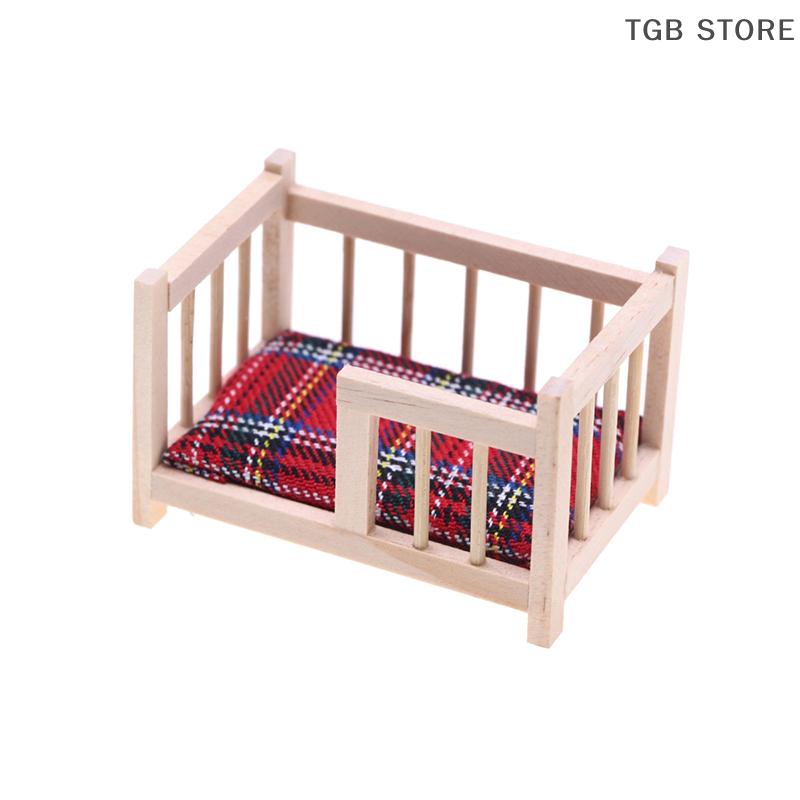 1:12 Baby Crib Bed Baby Cot Furniture Model Miniature Decor Toy Doll House Accessories