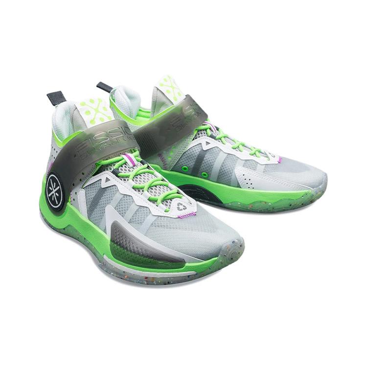 Баскетбольные кроссовки Li Ning Wade Fission 7 Мужские Средние Микрокристаллический Серый/Флуоресцентный Неоновый Зеленый/Эбеновый Черный ABPR025-1