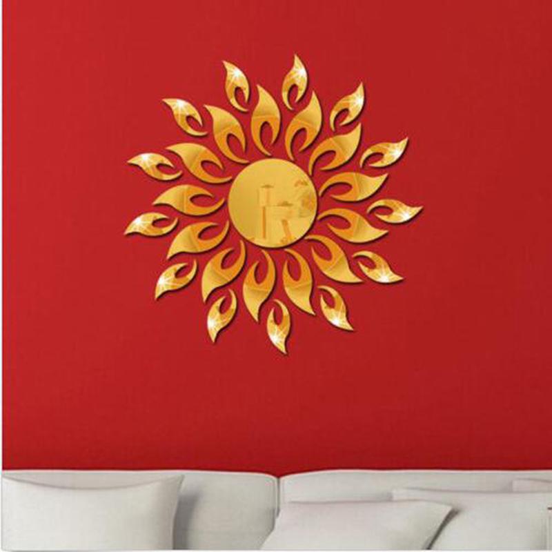 3D Mirror Sun Art Removable Wall Sticker Mural Decal Home Room Decor