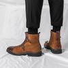 Fashion British New Winter Pointed Toe Men Mid-calf Business Boots Buckle Strap Boots Leather Monk Strap Shoes Street Motorcycle Boots
