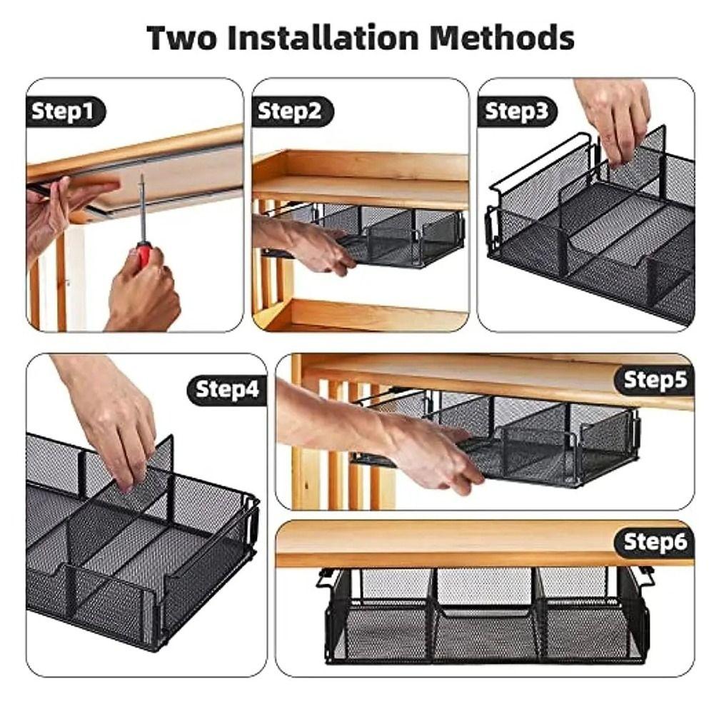 Большая емкость Подстольный ящик Экономия места Настольный подвесной лоток Металлическая корзина для хранения Офис