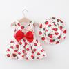 Children's Strawberry Print Dress Girl's Dress with Hat