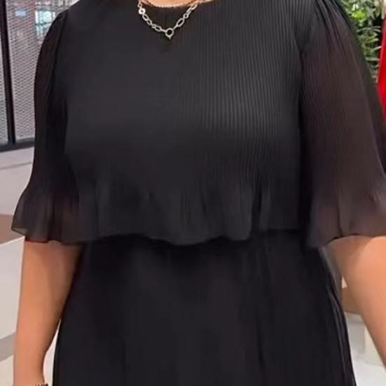 Женское летнее платье с короткими рукавами и круглым вырезом плюс размер, двойные слои, плиссированные, нерегулярный подол, шифоновое дышащее мягкое повседневное платье для вечеринок, повседневное платье макси