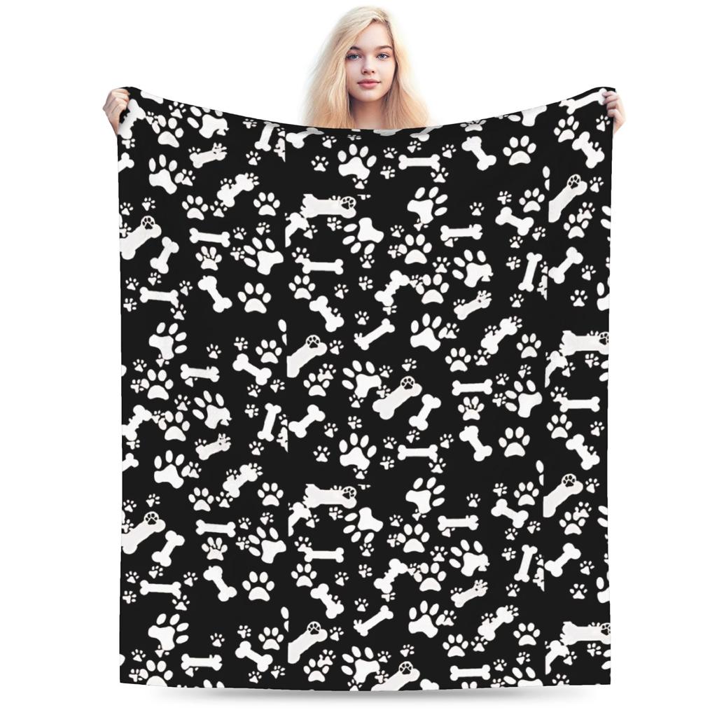 Dog Paw Print and Bone Plush Blankets Girls Boys Flannel Throw Blanket Super Soft DIY Quality Bedspread Gift Idea