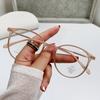 Anti-Blue Light Plain Glasses Ultra-Light Blush Cold Brown Color Korean Anti Radiation Eyeglasses Round Metal Frame