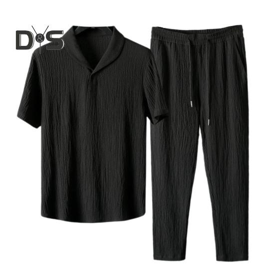 Мужской летний повседневный наряд из 2 шт./компл., футболка с короткими рукавами и эластичной резинкой на талии, комплект длинных брюк, комплект спортивной одежды, спортивный костюм для бега