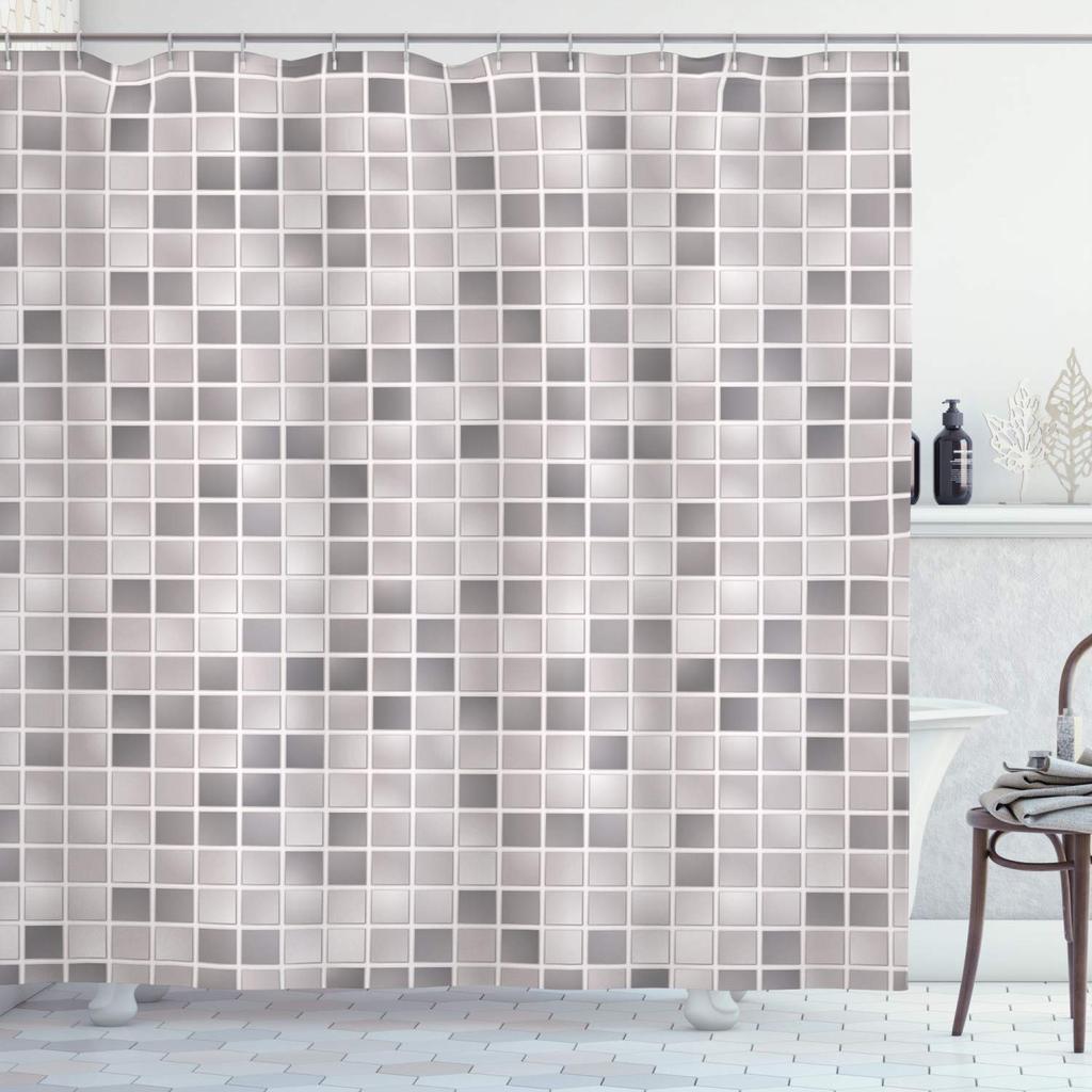 Mosaic Shower Curtain,Modern Mosaic Geometric Seamless Tiles Design Patchwork Artwork Polyester Fabric Waterproof Shower Curtain
