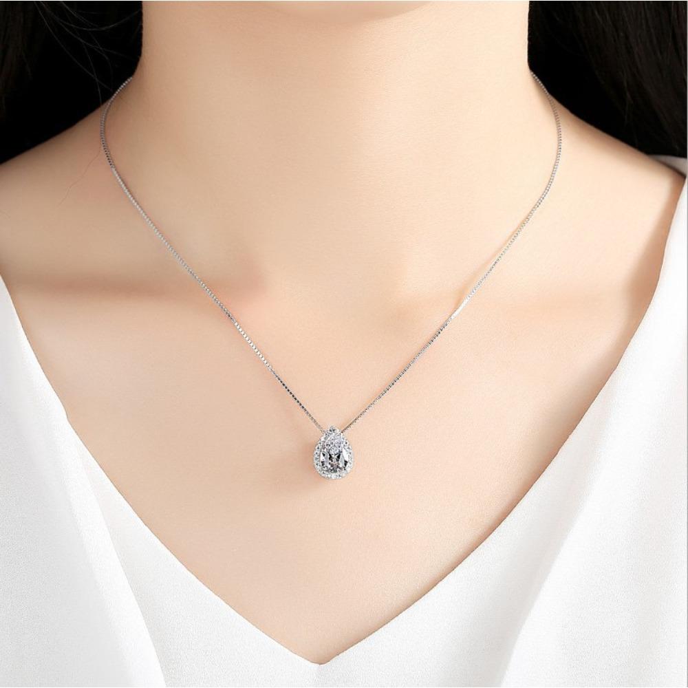 S925 Silver Plated Pear Drop Necklace Elegant Wedding Pendant for Women Luxury Party Jewelry