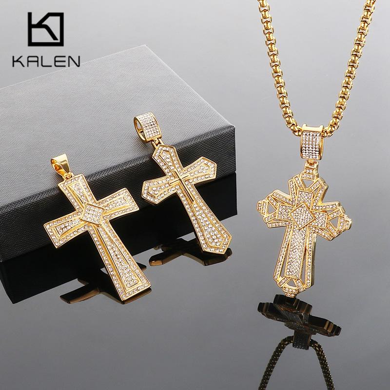 Hip Hop Gold Color Zirconia Dog Paw Pendant Necklace for Men Larger Cross Stainless Steel Jewelry Rock Women's Accessory Gift
