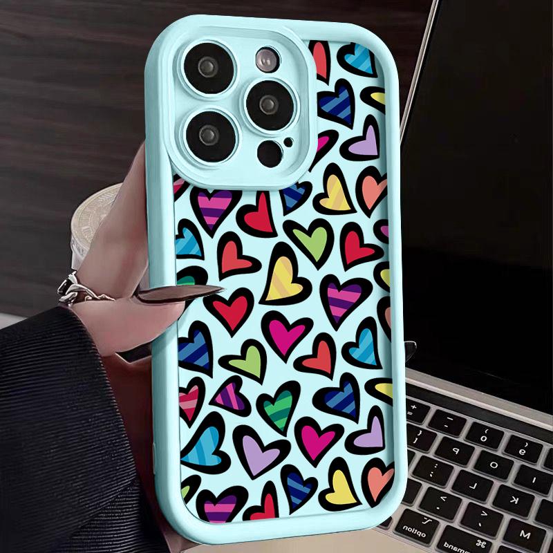 Fashion Hearts Pattern Phone Cover  For iPhone 16 Pro Max 15 Plus 14 13 12 11 Pro XR XS 8 7 Color Love Shockproof Lens Protection Soft Case