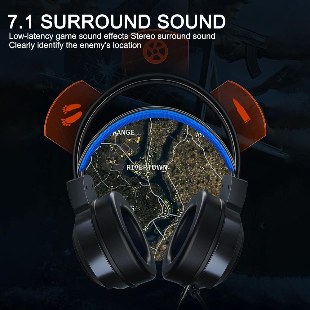 USB Gaming Headset 3.5mm Wired Headphones 7.1 Channel Stereo Surround Bass Earphone Helmet with Microphone for PC Laptop Gamer