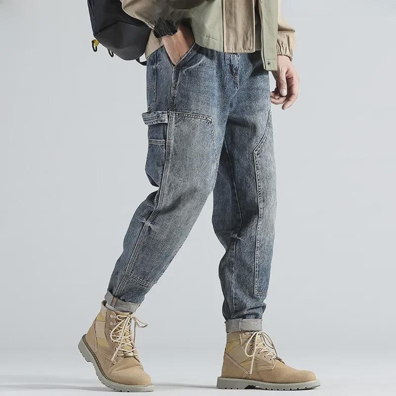Мужские модные ретро-джинсы прямого свободного кроя для работы, большие размеры, повседневные облегающие брюки для осени и зимы.