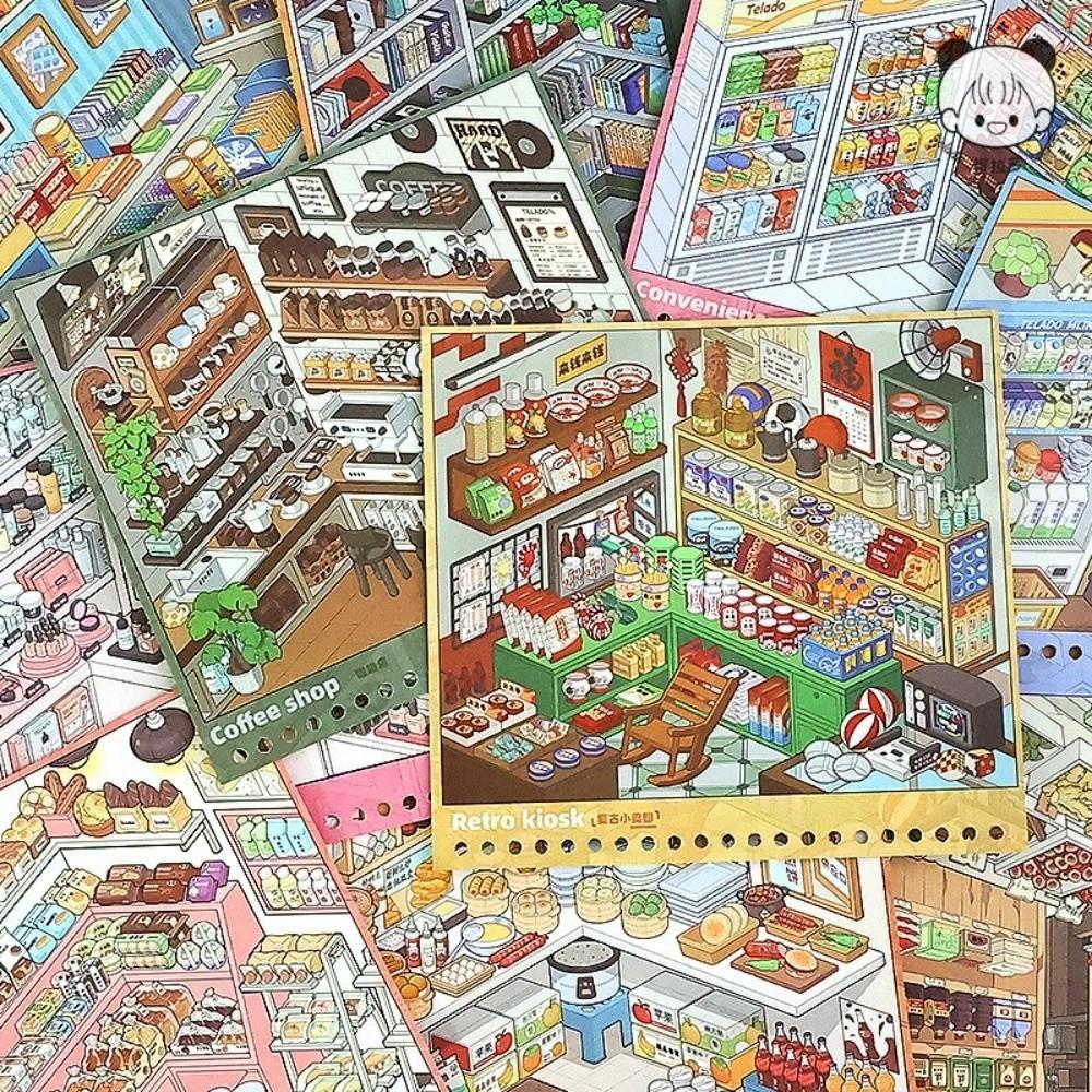 Large Size Shop Scene Sticker Cute Miniature Scene Sticker New Stacking Sticker Book  Children Toy