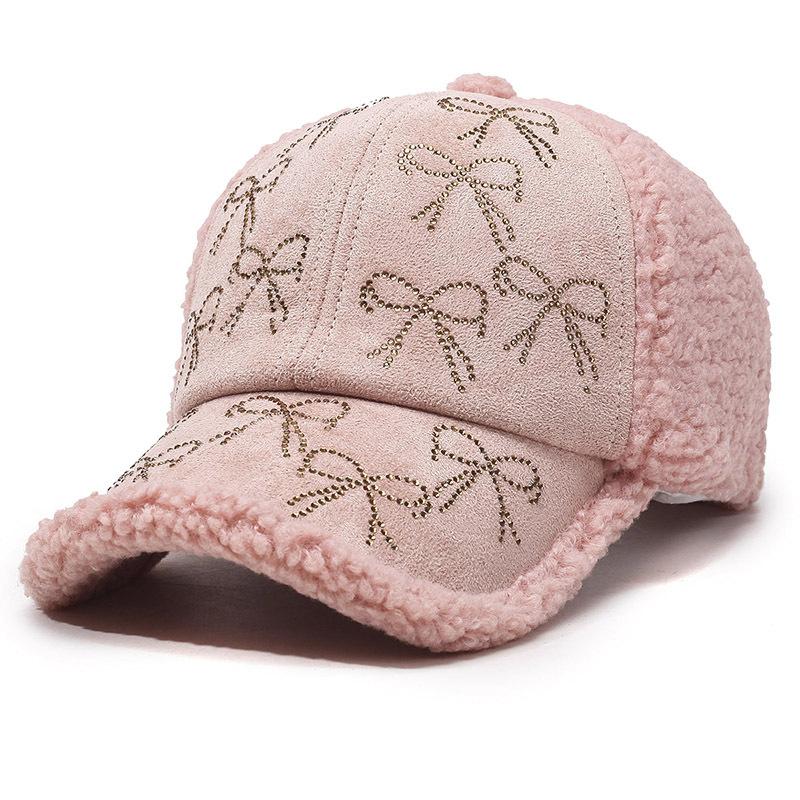 Новая термобейсбольная кепка из овечьей шерсти, горячая кепка с бантом из бриллиантов, модная женская хлопковая шляпа для активного отдыха.