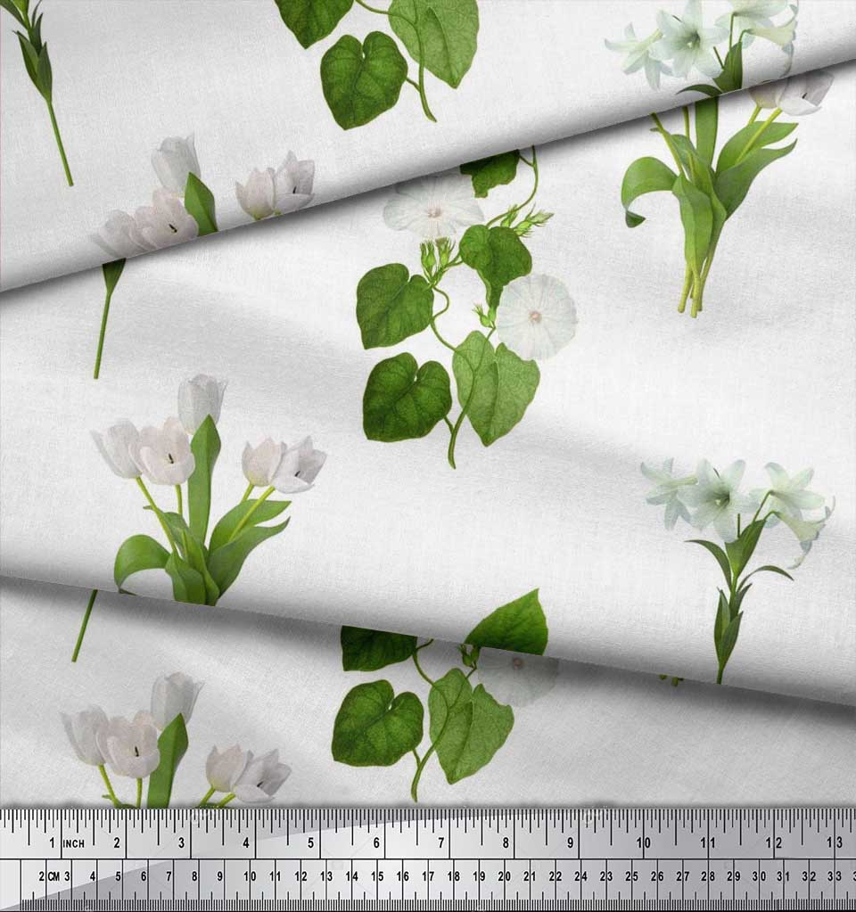 Soimoi Японская креп-сатиновая ткань с листьями, тюльпанами и цветочным принтом азалии, ткань по метрам 42 дюйма