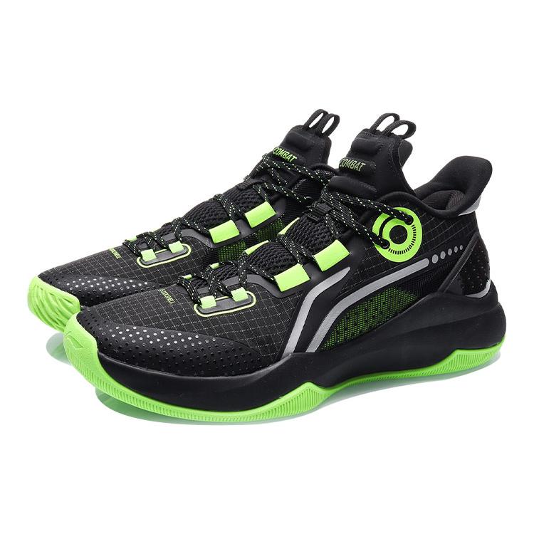 Li Ning Combat Низкие Устойчивые к истиранию Нескользящие Низкие Полноценные Баскетбольные кроссовки Мужские Черно-зеленые ABPR027-1