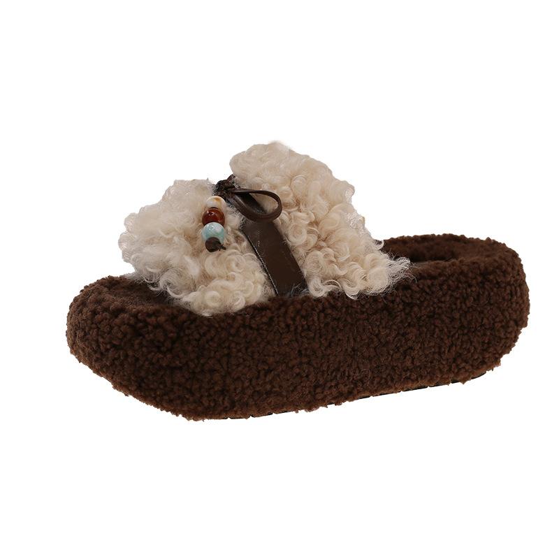 Женские пушистые туфли на толстой подошве для увеличения роста, новинка осени 2025, ленивые туфли, универсальные, с темпераментом, маленькие тапочки