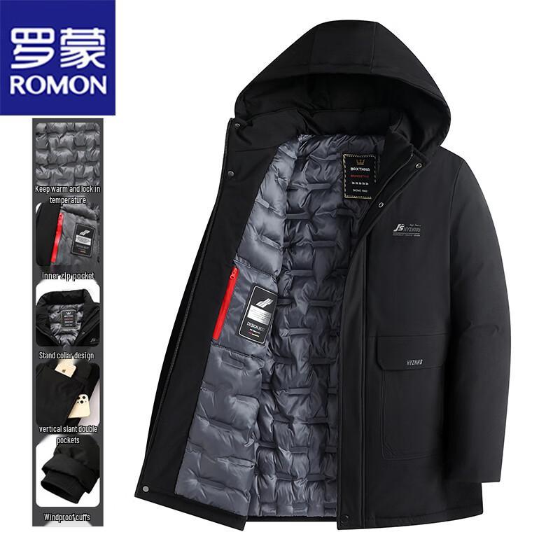 ROMON Men's Winter Hooded Padded Mid-Length Coat