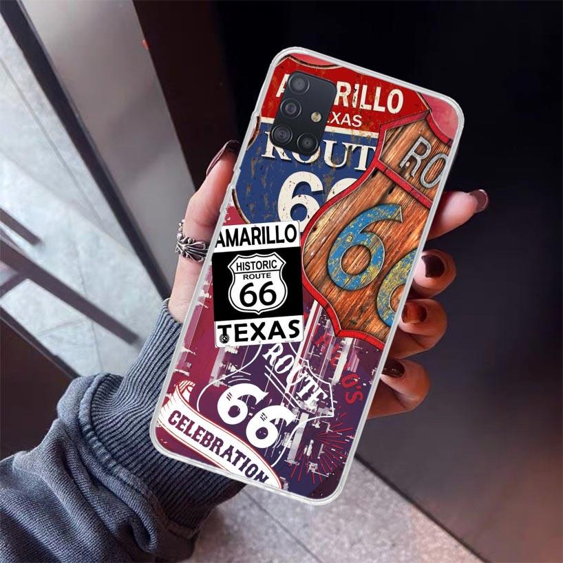 America Route 66 Phone Case For Samsung Galaxy A52 A51 A50S A32 A22 A12 A02S A72 A71 A31 A70 A30S Note 20 Ultra 10 Plus S10 Gala