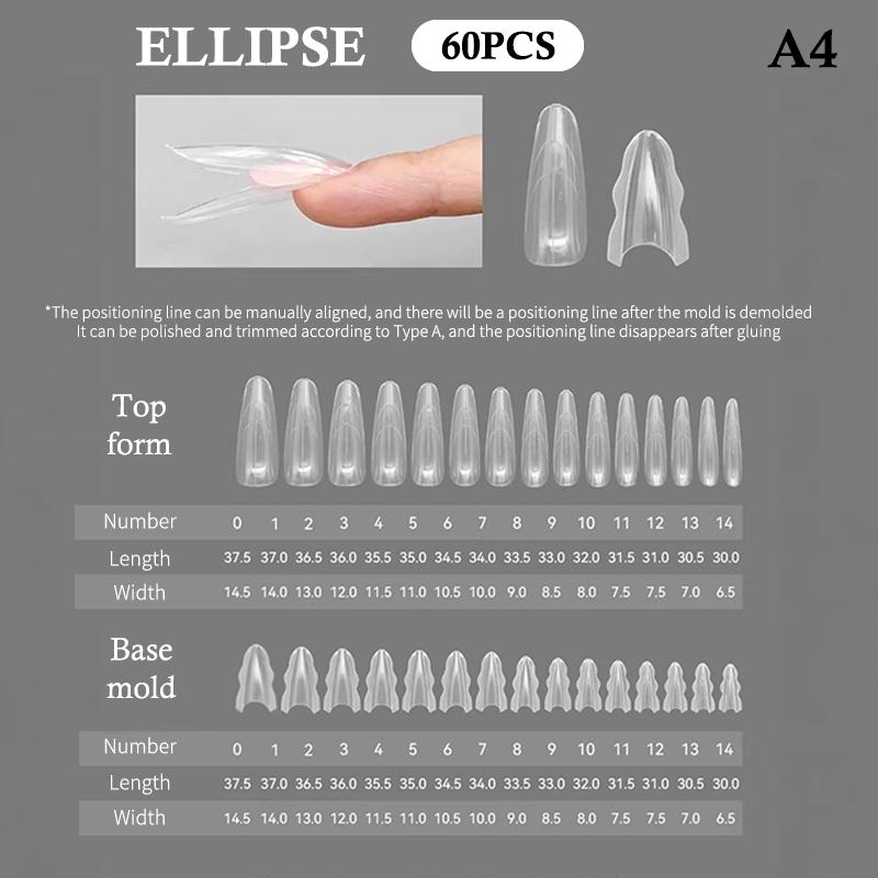 60PCS Sandwich Dual Nail Form Coffin Almond Nail Forms 15Size Reusable Top Bottom Forms Nail Art Extension