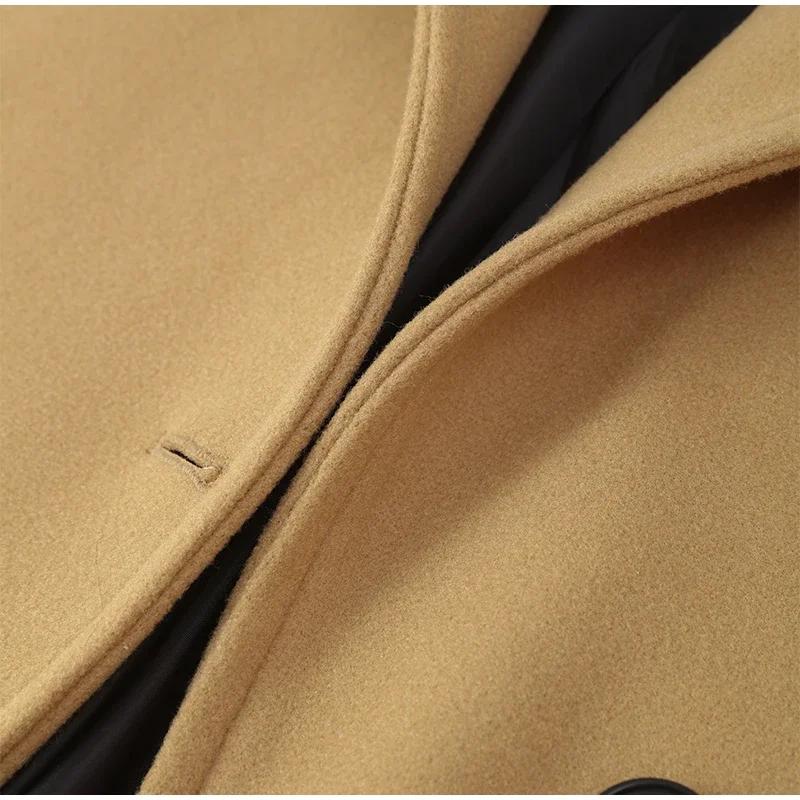 Однобортные пальто с лацканами женские свободные шерстяные с длинным рукавом карманы короткая куртка женская осень зима элегантные повседневные топы верхняя одежда