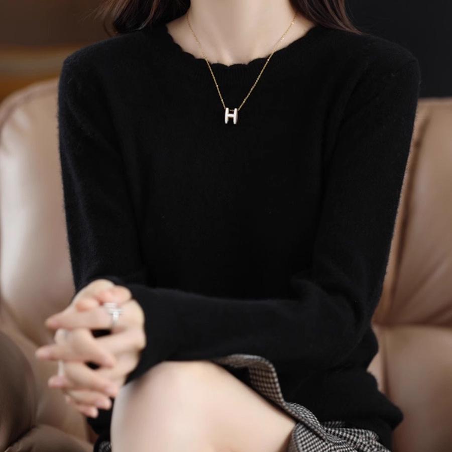 Женский повседневный кружевной свитер с круглым вырезом и длинными рукавами - мягкая вязка, коллекция осень/зима 2024 года