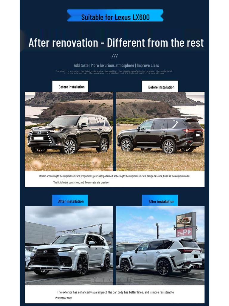 Ширококузовный обвес для Lexus LX600: Передний сплиттер, Задний диффузор, Расширители арок, Задний спойлер, Верхний спойлер, Ветровики и Малый комплект кузова WD.