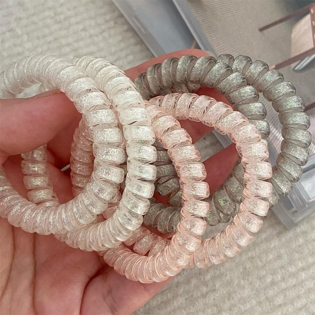 6 шт./набор Спиральные резинки для волос с блестками розового и синего цвета, резинки-скранчи в виде телефонного шнура, эластичная повязка для волос, женские аксессуары для волос