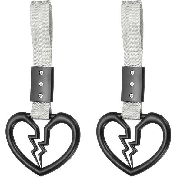 PATIKIL 2Pcs Broken Heart Shaped Car Handle Straps, Car Hanging Accessories Bumper Warning Ring Drift Charm For Auto Decor Interior Exterior