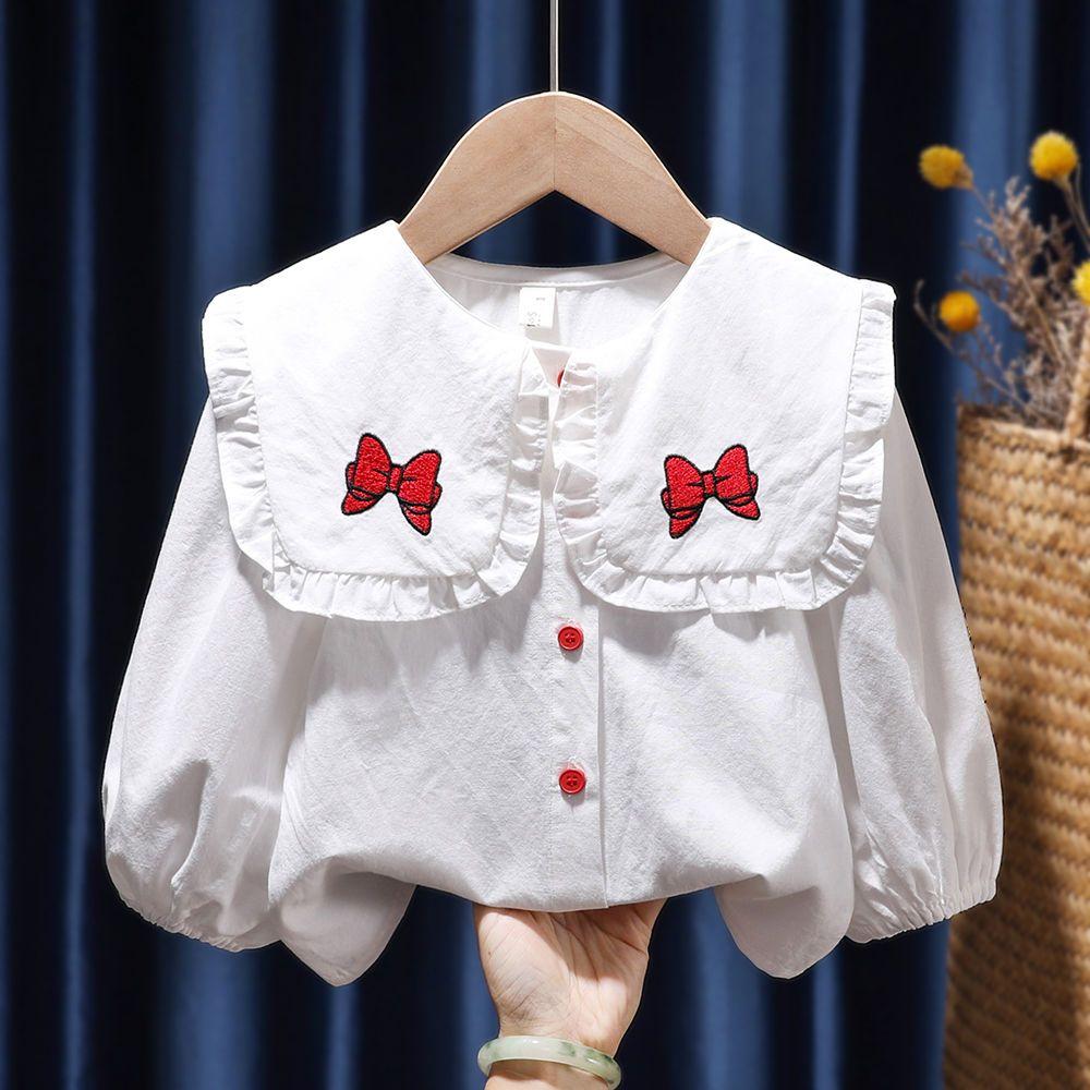 Рубашка с длинными рукавами для маленьких девочек, топ с цветочной вышивкой и лацканами, детская одежда