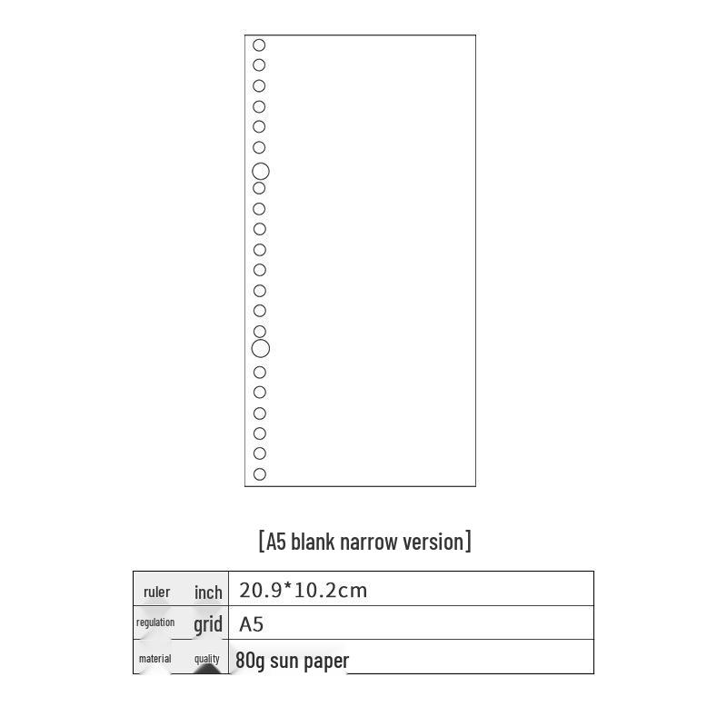 Утолщенная бумага для сменных блоков формата A4/B5/A5/A6/A7 – Горизонтальная линия, Клетка, Чистые листы