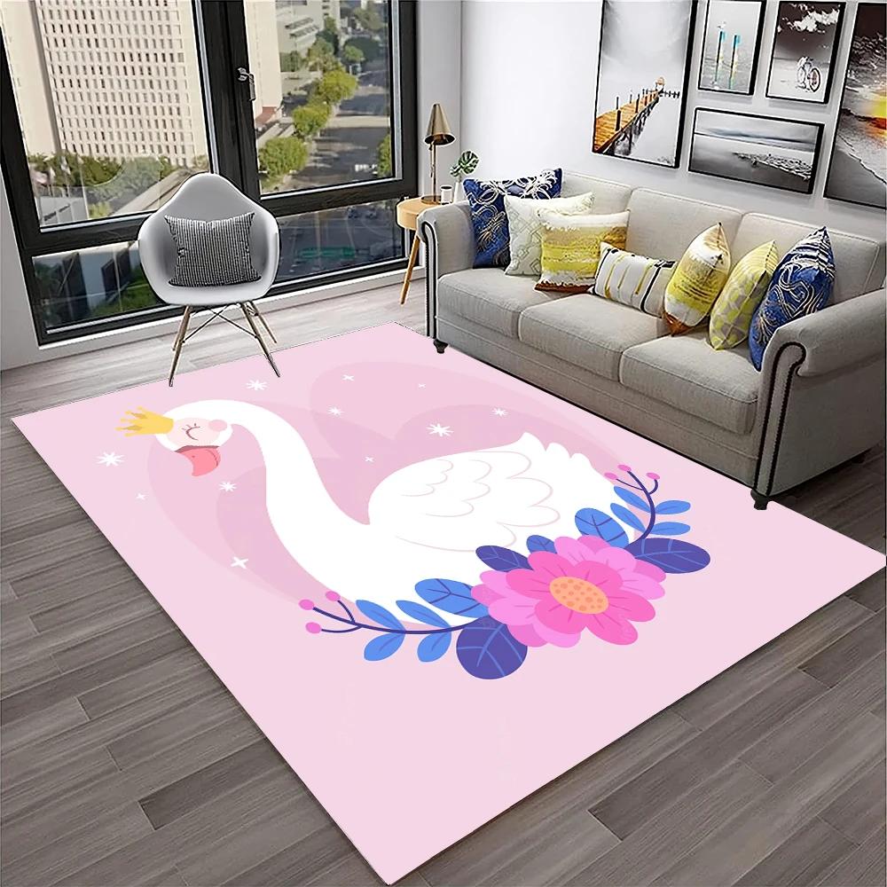 3D Cute Swan Princess Cartoon Cygnus Carpet Rug for Home Living Room Bedroom Sofa Doormat Decor,kids Area Rug Non-slip Floor Mat