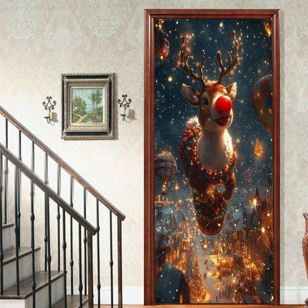 Рождественский Дед Мороз ПВХ Самоклеящаяся Водонепроницаемая Наклейка на Дверь Современная Имитация Фреска Обои Гостиная Кабинет Домашний Декор Искусство Постер на Дверь