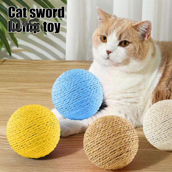 Cat Sisal Ball Interactive Cat Scratching Ball Toy Natural Sisal Scratcher Ball with Sound for Kitten Teeth Cleaning Training