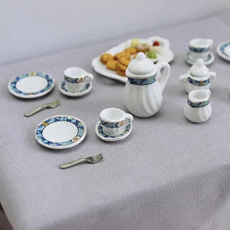 Аксессуары для кукольного домика 1/12, кухонная миниатюра, 15 шт., мини-фарфоровый цветок, набор чайных чашек, декор для кукольного домика, имитация кукольного домика, декоративные аксессуары