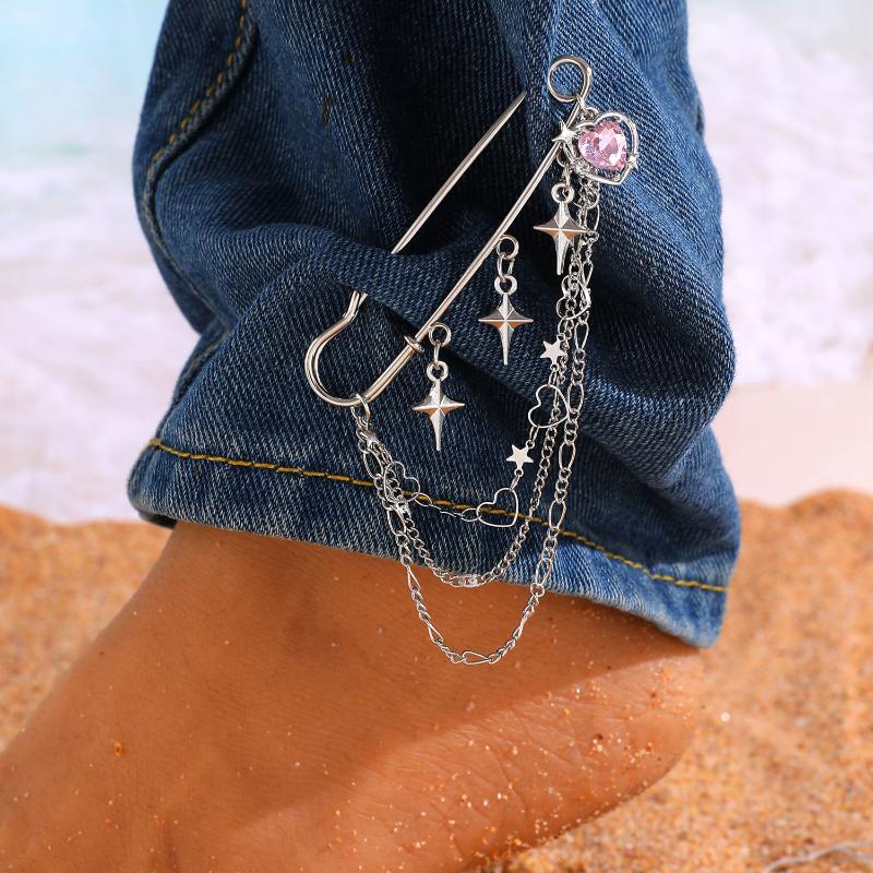 Punk Tassel Brooch Love Butterfly Chain Paper Clip Multi Element Retro Pants Chain Cool Hip-Hop Gothic Brooches Accessories