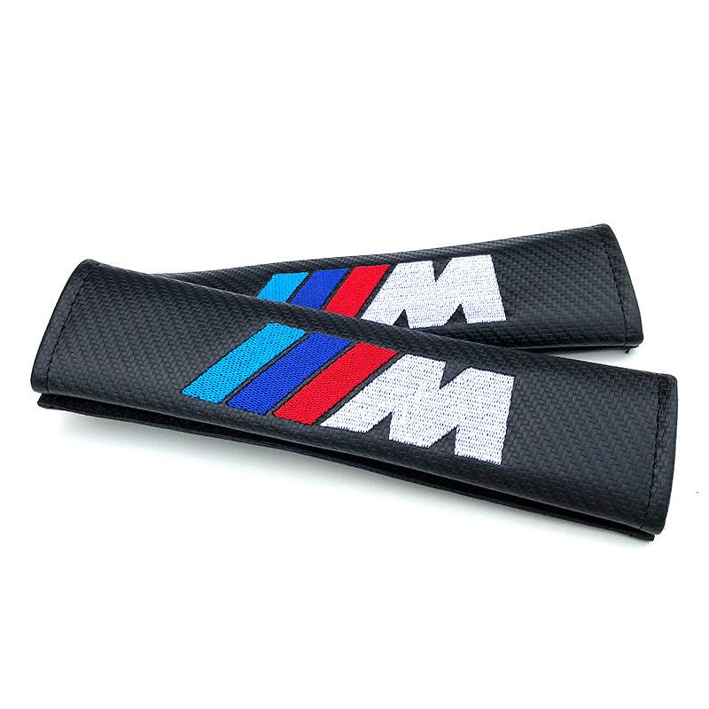 OSTB7 2pcs Carbon Leather Seat Belt Covers Car Accessories For BMW M E39 E46 E90 E60 F10 F20 F30 F34 F01 G20 G30 X1 X3 X5 X6 M3 M4 M5