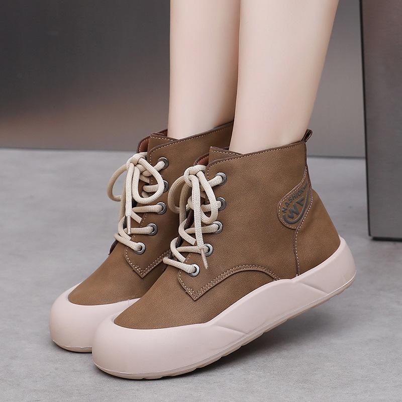 Женские зимние ботинки в корейском стиле с флисовой подкладкой, универсальные зимние теплые ботинки на шнуровке с толстой подошвой из хлопка, модные короткие ботинки для активного отдыха