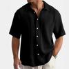 Летние Свободные Повседневные Однотонные Мужские Рубашки с Коротким Рукавом