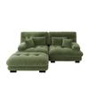 Cloud corner sofa for living room, chenille double sofa with 2 lumbar cushions and 2 decorative cushions, wide armrests and ottoman, Chenille Green