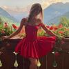 Women's Summer Red Ballet-Inspired Lace-Up Corset Camisole Dress