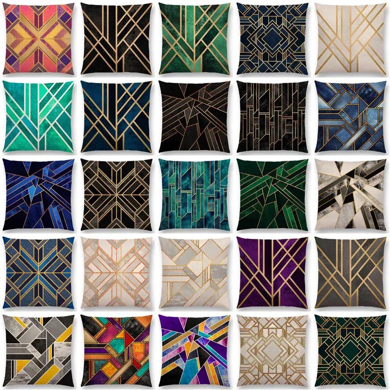 New Geo Emerald Blue Sky Black Night Yellow Lines Geometric Texture Stripes Prints Car Cushion Cover Sofa Throw Pillow Case